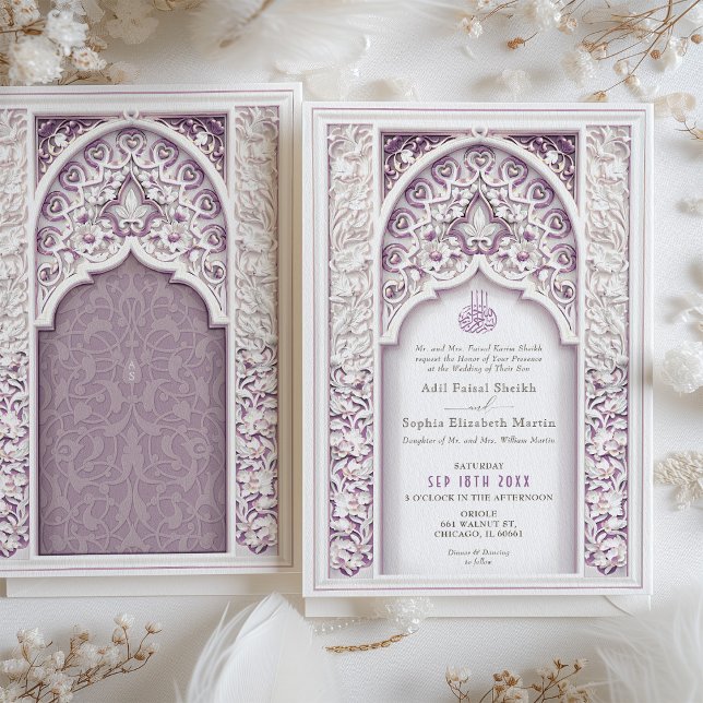 Lavender Elegance Islamic Bröllop Inbjudningar (Skapare uppladdad)
