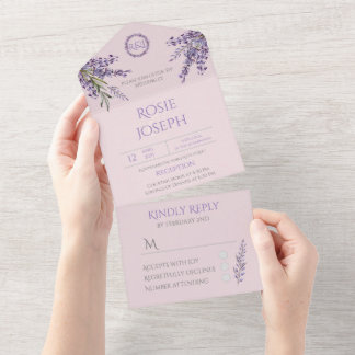 Lavender Elegant bröllop alla i en inbjudan