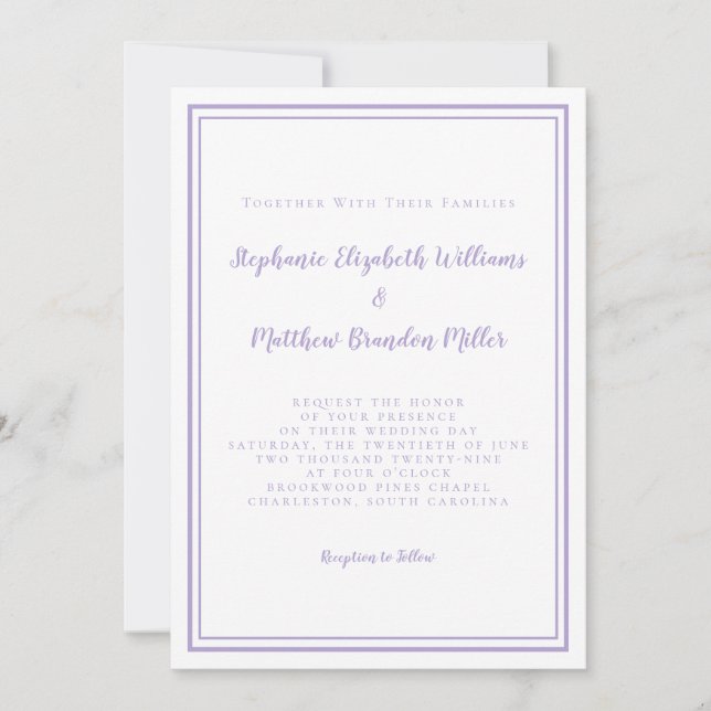 Lavender Elegant Classic Minimalist Wedding Script Inbjudningar (Framsida)