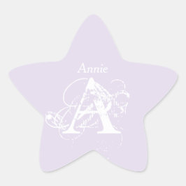 Lavender Elegant Minimalist Monogram Namn-mall Stjärnformat Klistermärke