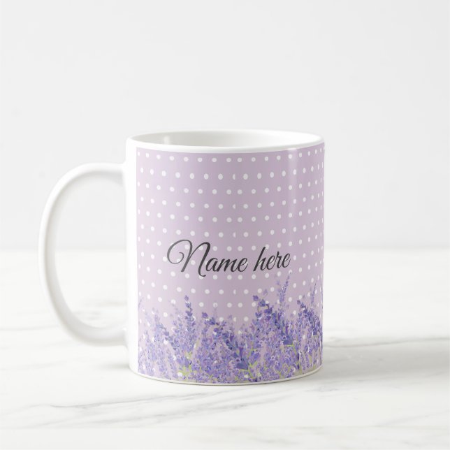 lavender, elegant, modern, trendig, blommigt, lila kaffemugg (Vänster)