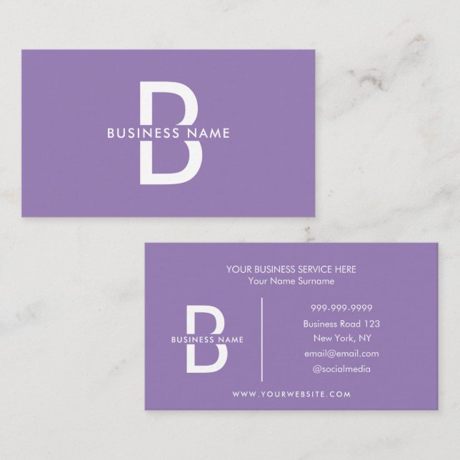 Lavender Elegant Monogram Modern Professionell Visitkort (Fram/baksida)