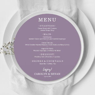 Lavender Elegant Round Bröllop Middag Meny
