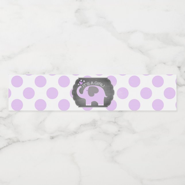 Lavender Elephant Girl Dot Baby Shower Vattenflaska Etikett (Singel etikett)