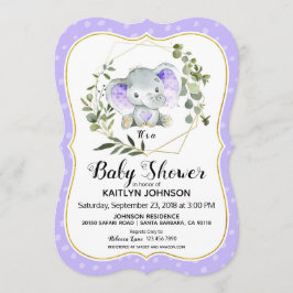 Lavender Elephant Modern Baby Shower Inbjudningar