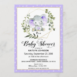 Lavender Elephant Modern Baby Shower Inbjudningar