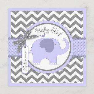 Lavender Elephant och Chevron Print Baby Shower Inbjudningar