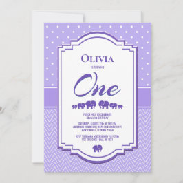 Lavender Elephants 1st Birthday Party Inbjudningar