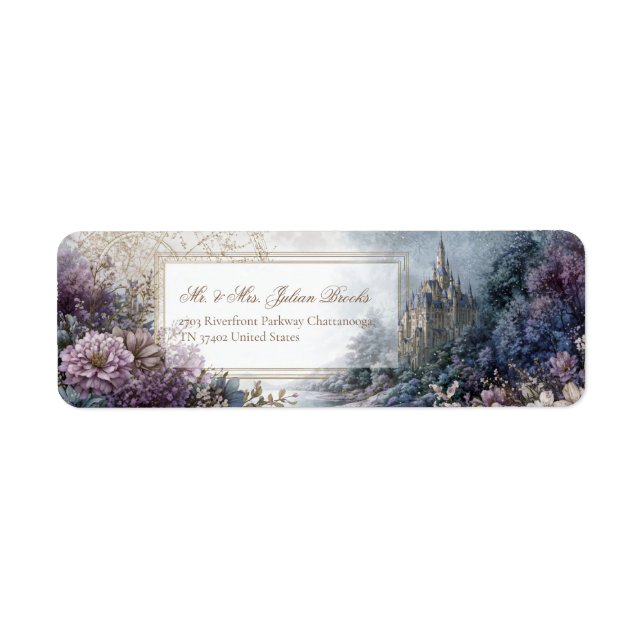 Lavender Enchanted Forest Gilded Castle Address Returadress Etikett (Framsidan)