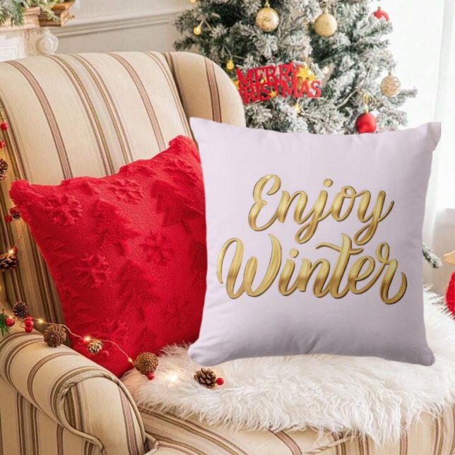 Lavender  Enjoy Winter - Guld-skriptdekaler Kudde (Lavender Blush Enjoy Winter - Gold Script Decor Throw Pillow)