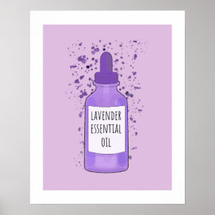Lavender Essential Oil Flaska Teckning och målarfä Poster
