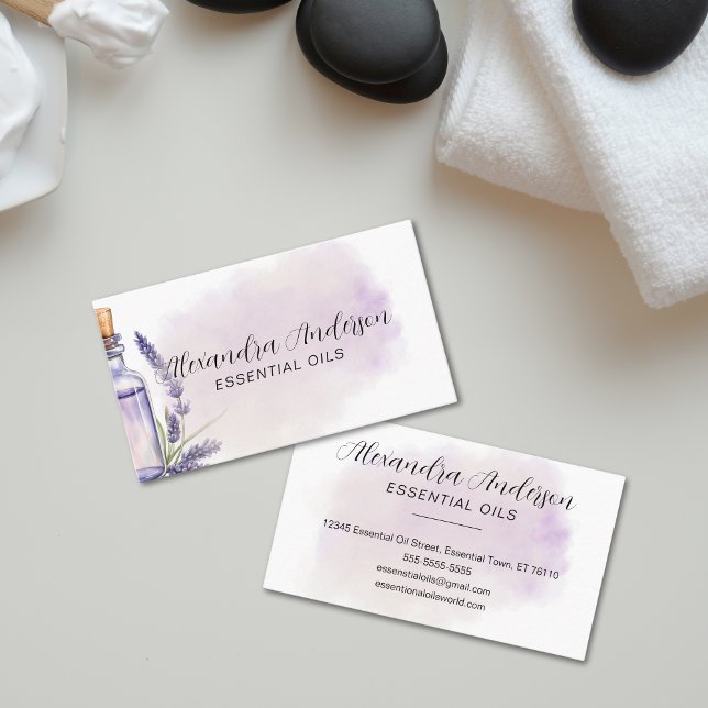 Lavender Essential Oils Blommigt Vattenfärg Visitkort (Lavender Essential Oils Floral Watercolor Business Card)