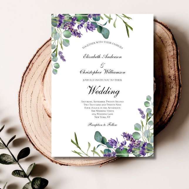 Lavender Eucalyptus Blommigt Botanical Bröllop Inbjudningar (Lavender Eucalyptus Elegant Formal Wedding Invitation. Printed or Digital)