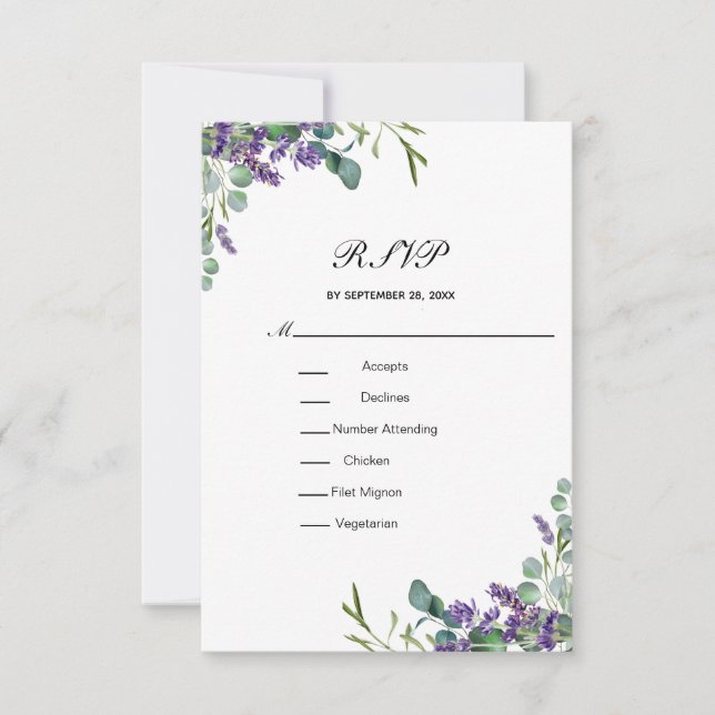 Lavender Eucalyptus Blommigt Formal Elegant bröllo OSA Kort (Framsida)