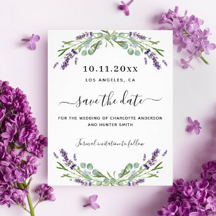 Lavender eucalyptus bröllop budget spara datumet flygblad