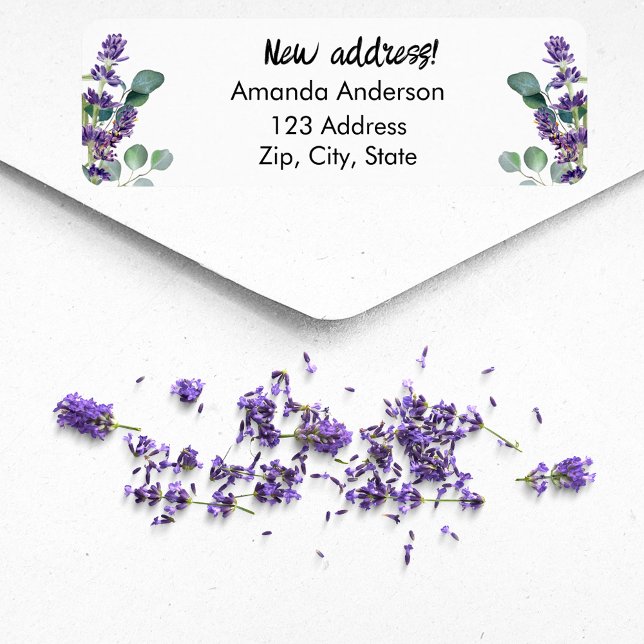 Lavender eucalyptus flyttat ny returadress returadress etikett (Skapare uppladdad)