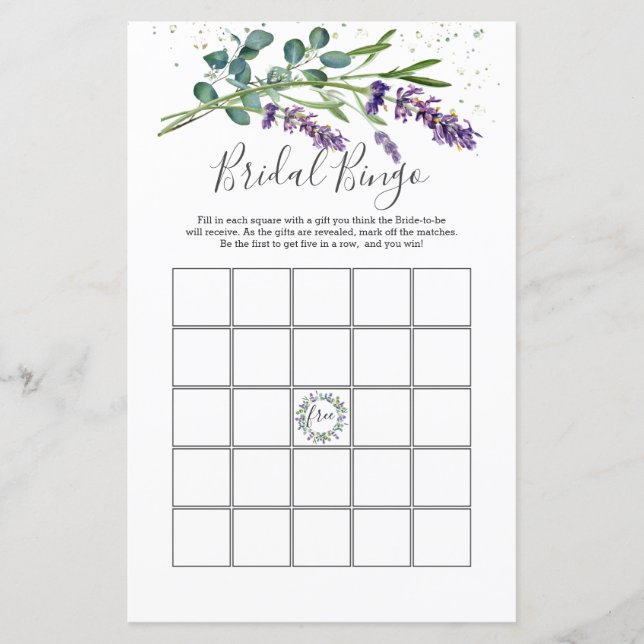 Lavender Eucalyptus Foliage Möhippa Bingo Game (Framsida)