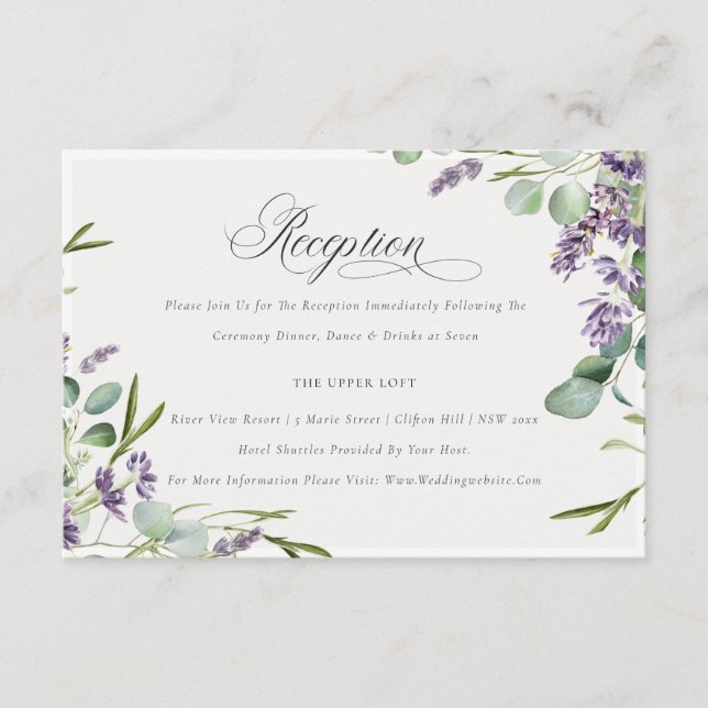 Lavender Eucalyptus Foliage Wedding Reception Tilläggskort (Framsida)
