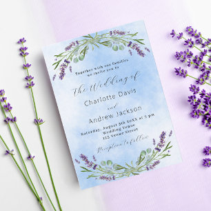 Lavender eucalyptus greenery blue luxury bröllop inbjudningar