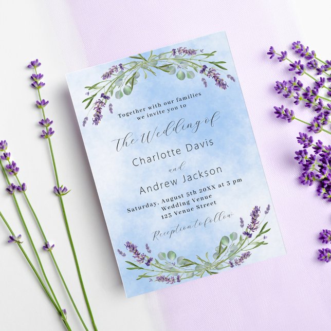Lavender eucalyptus greenery blue luxury bröllop inbjudningar (Skapare uppladdad)