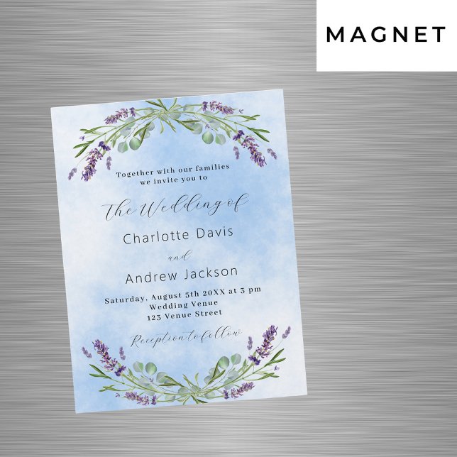 Lavender eucalyptus greenery blue luxury bröllop magnetisk inbjudningskort (Skapare uppladdad)