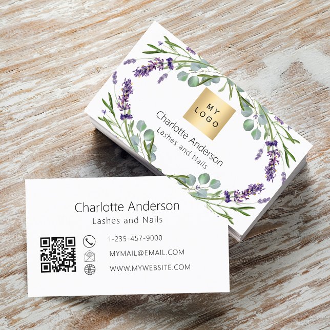 Lavender eucalyptus greenery logotyp QR Visitkort (Skapare uppladdad)