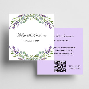 Lavender eucalyptus greenery violet QR-kod Fyrkantigt Visitkort