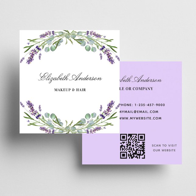 Lavender eucalyptus greenery violet QR-kod Fyrkantigt Visitkort (Skapare uppladdad)