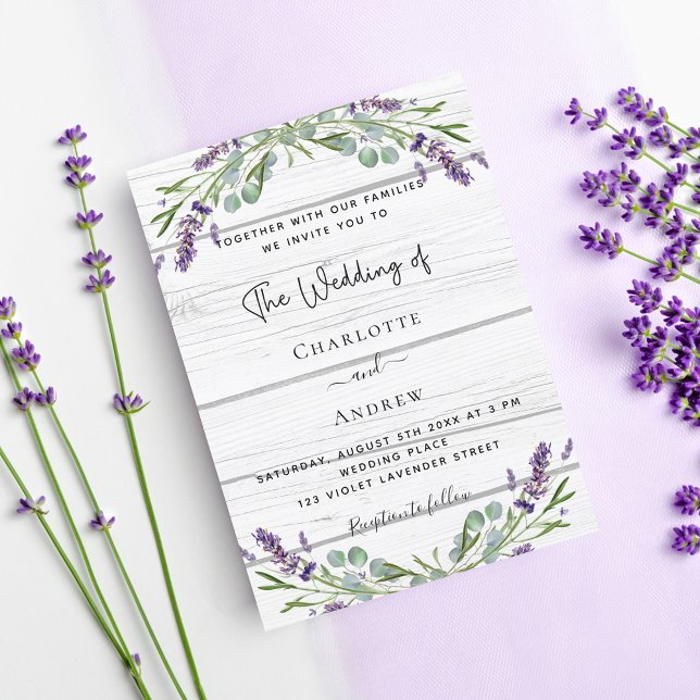 Lavender eucalyptus greenery white wood bröllop inbjudningar (Skapare uppladdad)