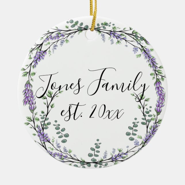 Lavender Eucalyptus lila blommigt botaniskt Julgransprydnad Keramik (Framsidan)