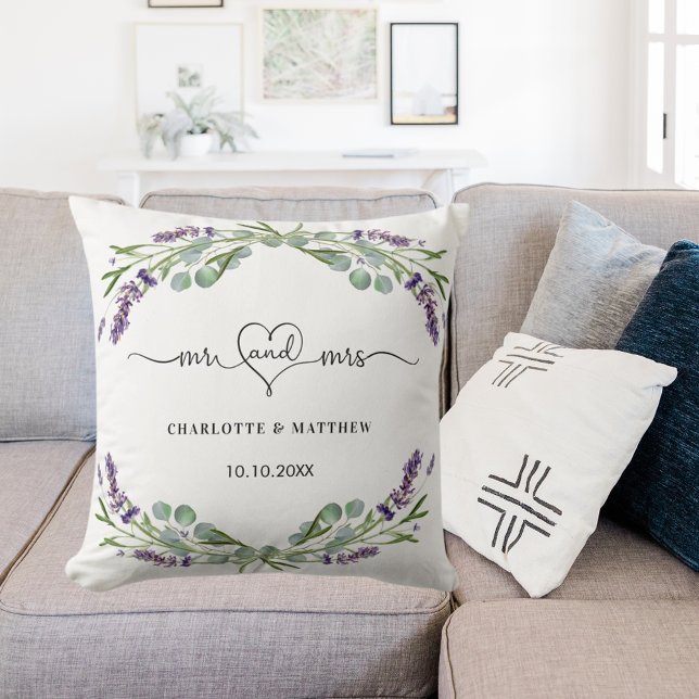 Lavender eucalyptus namn bröllop kudde (Skapare uppladdad)