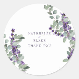 Lavender & Eucalyptus Namn Bröllop Tack Runt Klistermärke