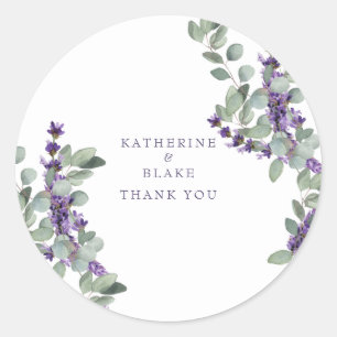 Lavender & Eucalyptus Namn Bröllop Tack Runt Klistermärke