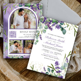 Lavender Eucalyptus Photo Collage QR Code Bröllop Inbjudningar