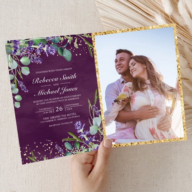 Lavender Eucalyptus Purple Photo QR Code Wedding Inbjudan (Skapare uppladdad)
