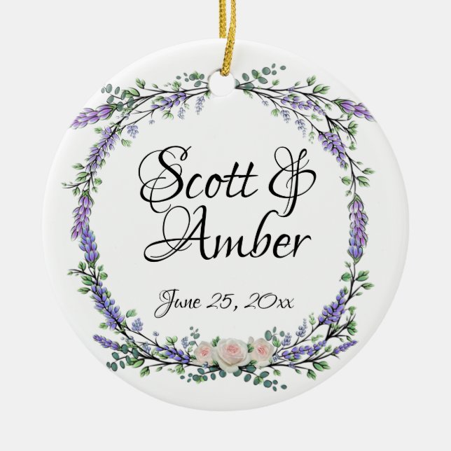 Lavender Eucalyptus rosa vit ros Julgransprydnad Keramik (Framsidan)