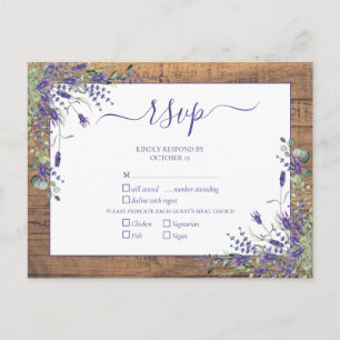 Lavender Eucalyptus Script Wood Bröllop OSA Inbjudan Vykort