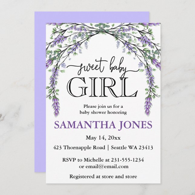 Lavender eucalyptus vattenfärgrädddusch invita inbjudningar (Fram/baksida)