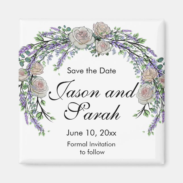 Lavender eucalyptus white rosa ros magnet (Framsidan)