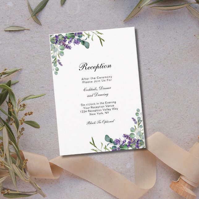 Lavender Eucalytus Blommigt Wedding Reception Tilläggskort (Lavender Eucalyptus Greenery Wedding Reception Card. Watercolor, Elegant Trendy)