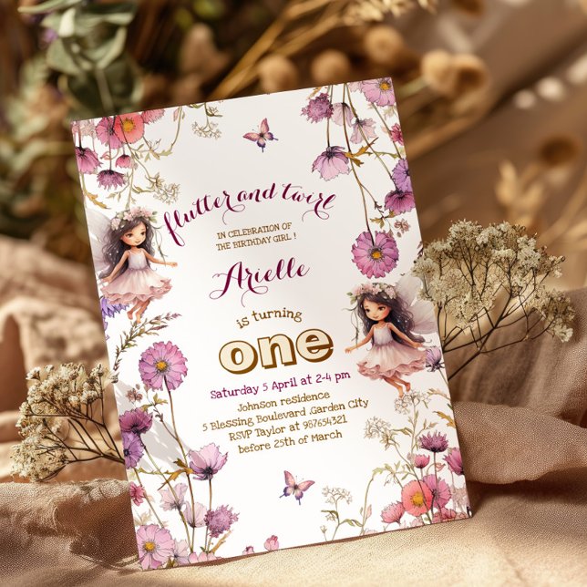 Lavender Fairy wildblomma Pixie 1:a födelsedag Inbjudningar (Skapare uppladdad)