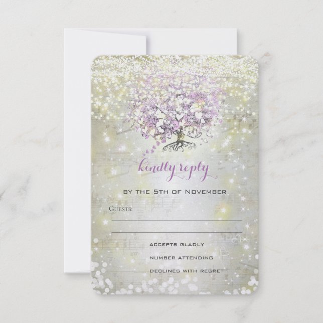 Lavender Fairytale Ljus och Stars Bröllop OSA Kort (Framsida)