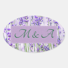 Lavender Fält Bröllop Oval Stickers Ovalt Klistermärke