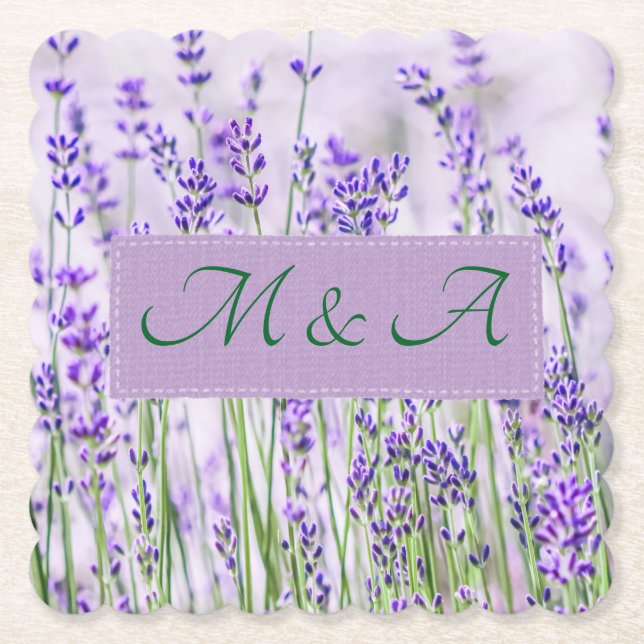 Lavender Fält Bröllop Scalloped Papper Underlägg (Framsida)