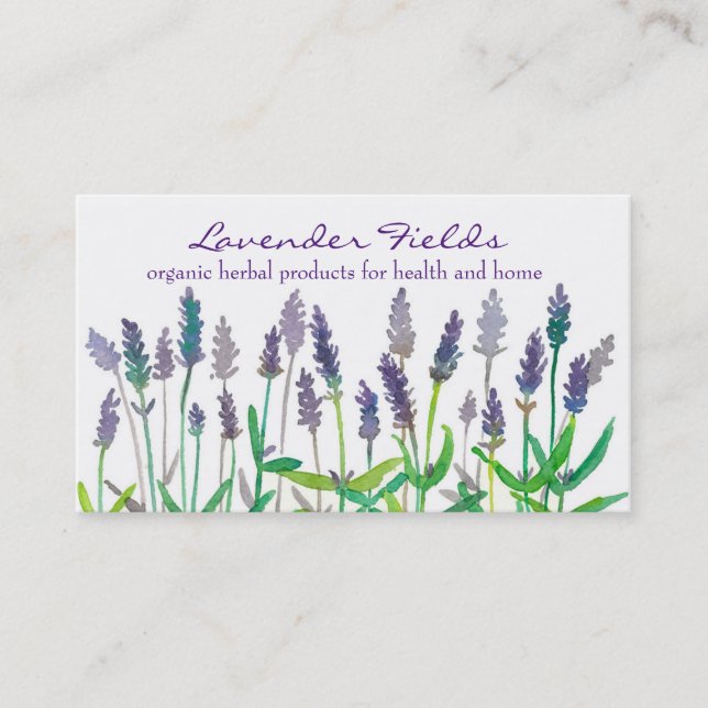 Lavender Fält Herb Watercolor Flowers Visitkort (Framsida)