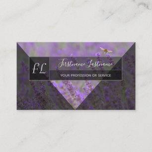 Lavender fält humlebee grått triangles monogram visitkort