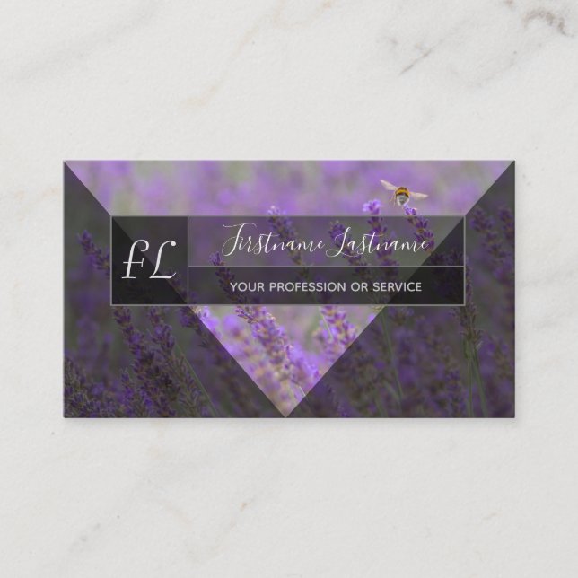 Lavender fält humlebee grått triangles monogram visitkort (Framsida)