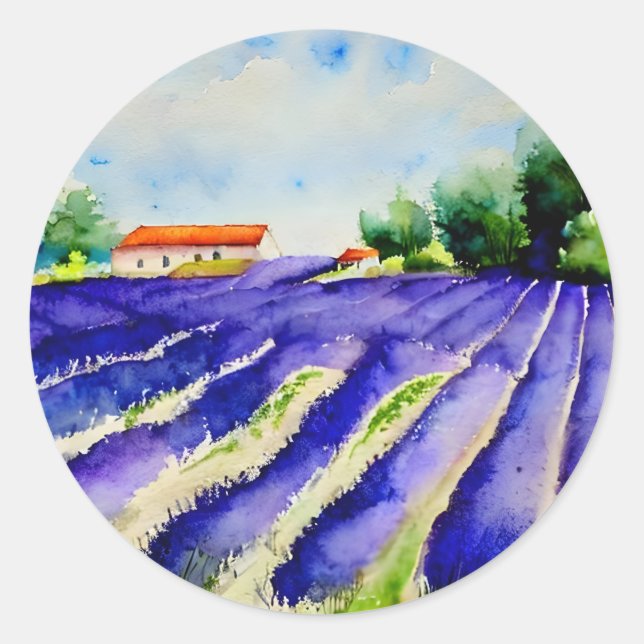 Lavender fält liggande runt klistermärke (Framsida)