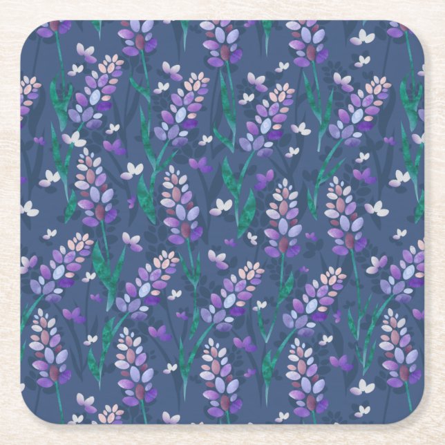 Lavender Fält Mönster i Lila Underlägg Papper Kvadrat (Framsidan)