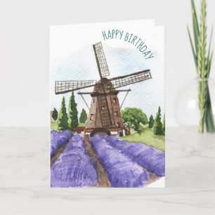 Lavender Fält och Kvarn födelsedagskort Kort